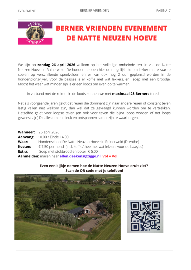 Evenementen Bernervrienden voorjaar 2026
